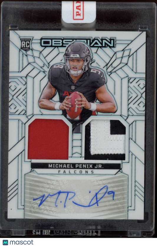 MICHAEL PENIX JR. 2024 Panini Obsidian Rookie Dual Patch Auto Contra SSP Falcons