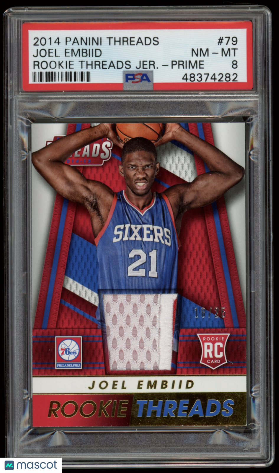JOEL EMBIID 2014-15 Panini Threads Prime Rookie Threads Patch /25 #79 PSA 8