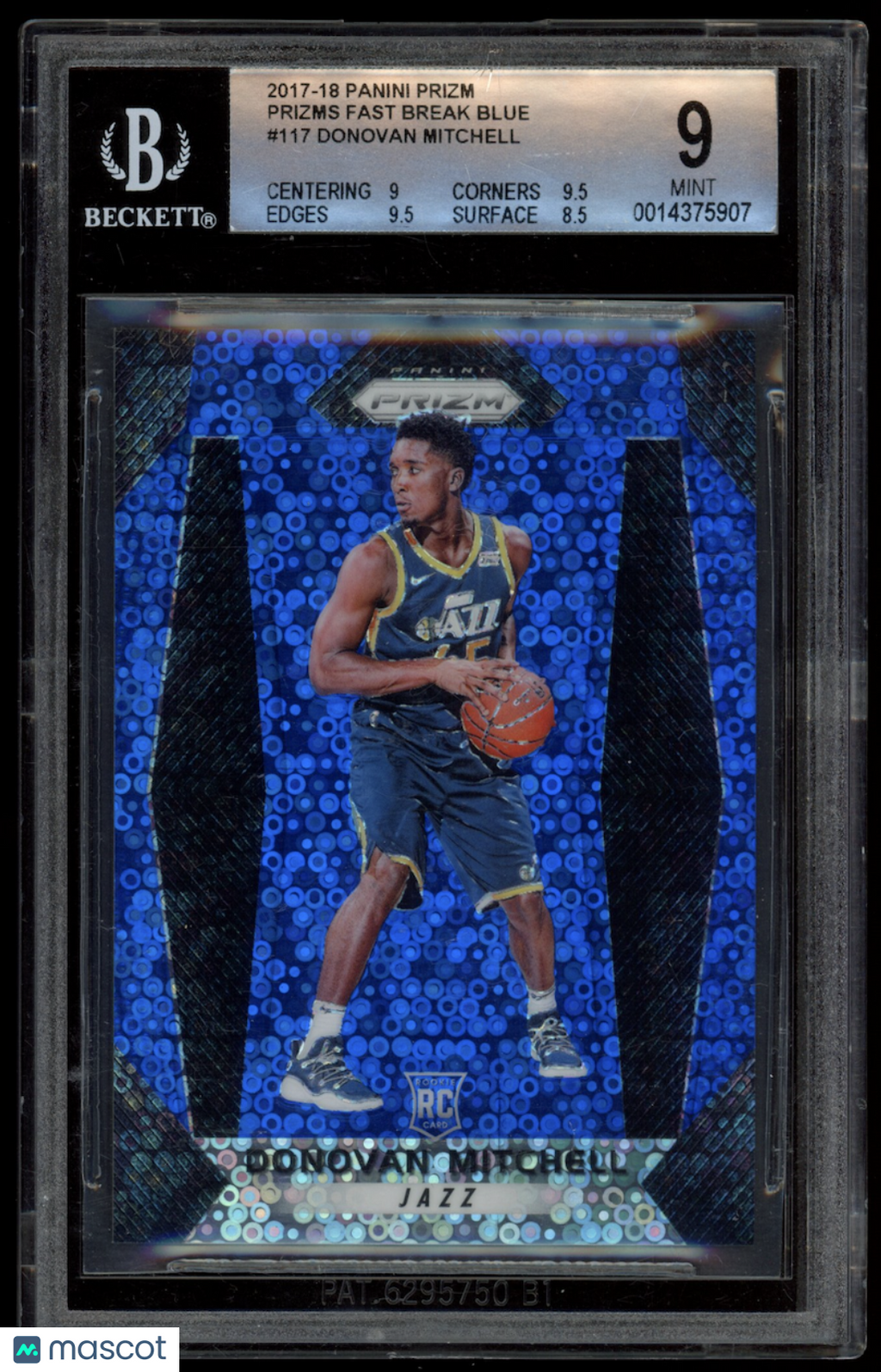 DONOVAN MITCHELL 2017-18 Panini Prizm Rookie Fast Break Blue /199 #117 BGS 9
