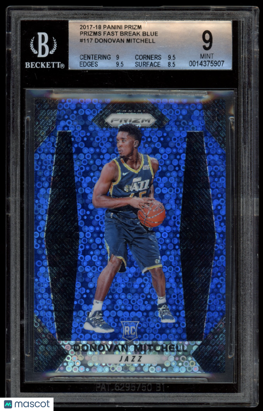 DONOVAN MITCHELL 2017-18 Panini Prizm Rookie Fast Break Blue /199 #117 BGS 9