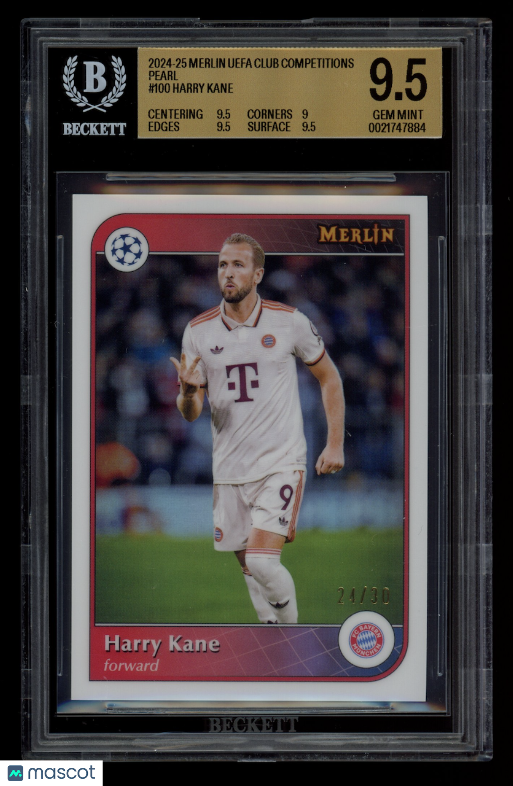 HARRY KANE 2024-25 Topps Merlin UEFA Club Competitions Pearl /30 #100 BGS 9.5