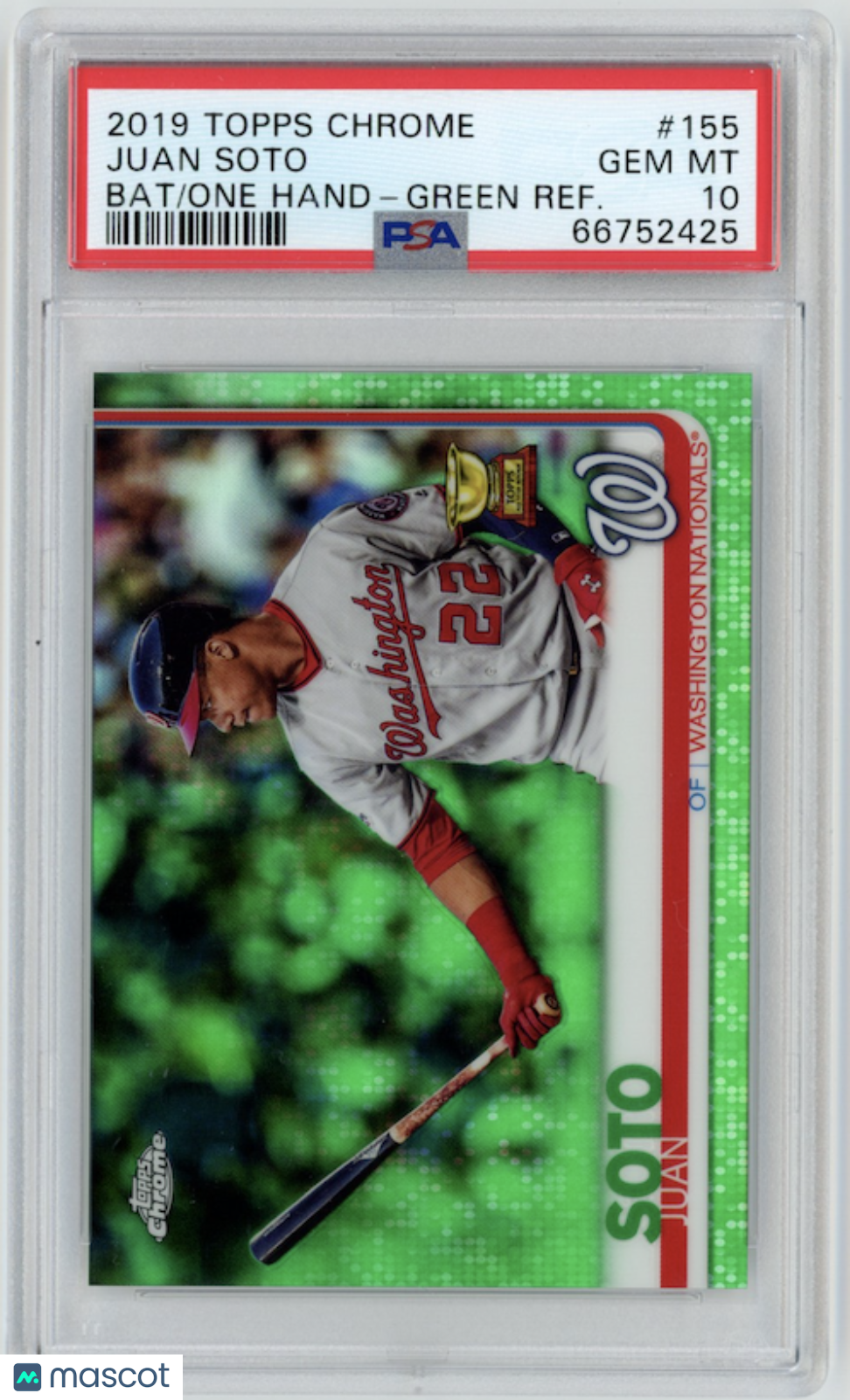 Juan Soto 2019 Topps Chrome Green Refractor /99 SP Nationals PSA 10 #155