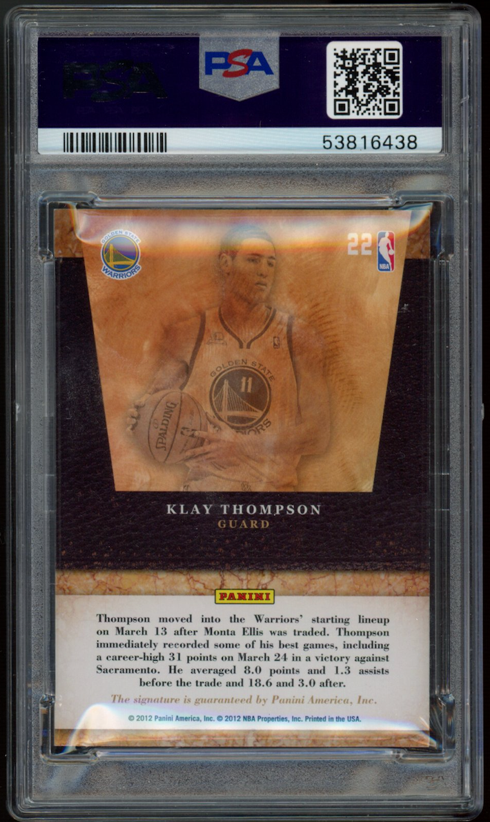 KLAY THOMPSON 2011 Panini Limited Draft Pick Redemption Rookie Auto #22 PSA 9