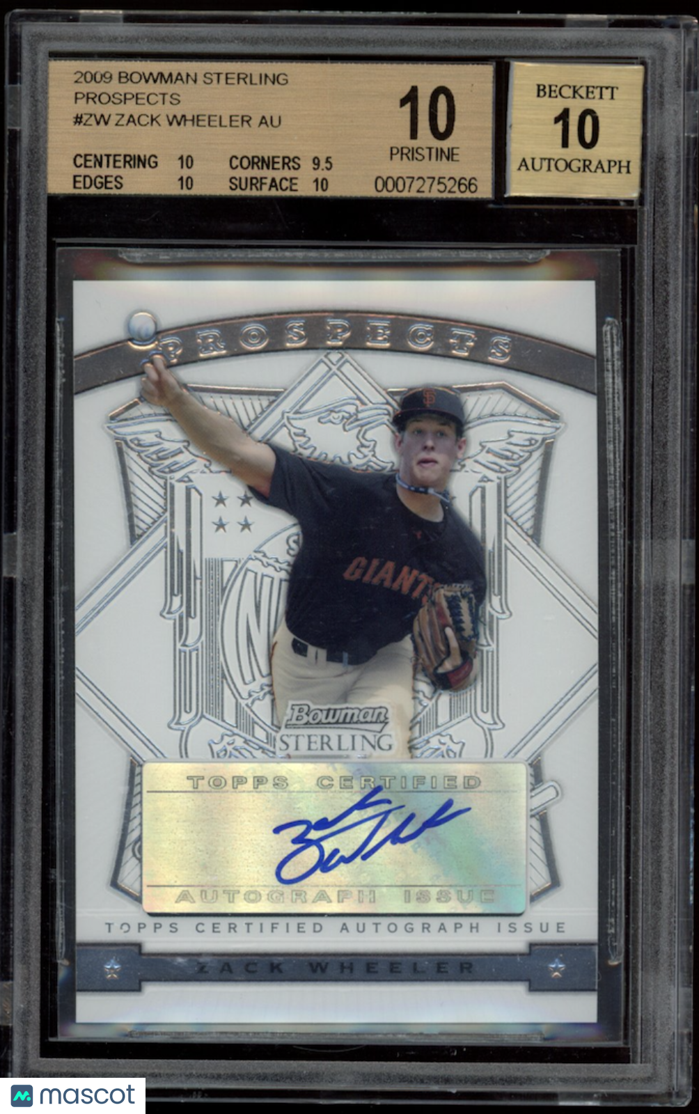 ZACK WHEELER 2009 Bowman Sterling Prospects Auto #ZW BGS 10 PRISTINE Giants