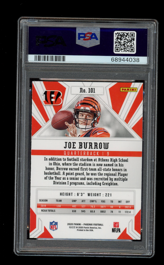 JOE BURROW 2020 Panini Phoenix Fire Burst Rookie #101 PSA 9 Bengals