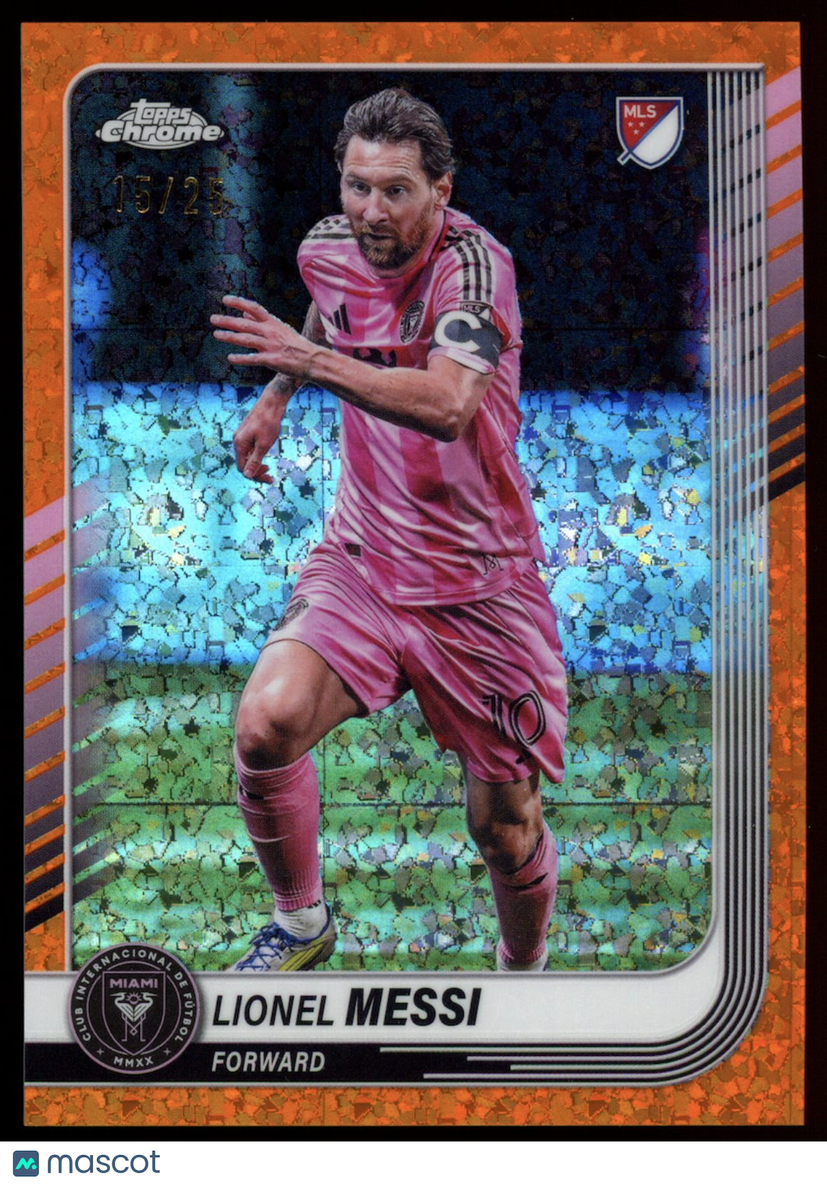 LIONEL MESSI 2025 Topps Chrome MLS Orange Mini Diamond Refractor /25 #10 Miami
