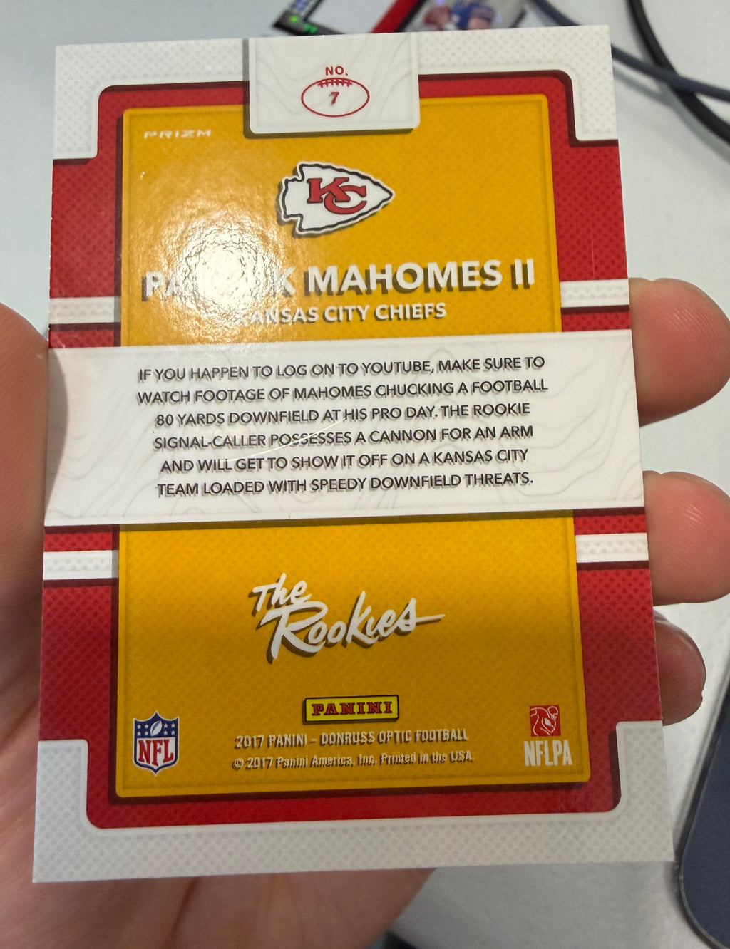 PATRICK MAHOMES II 2017 Panini Donruss Optic The Rookies Holo Prizm #7 Chiefs