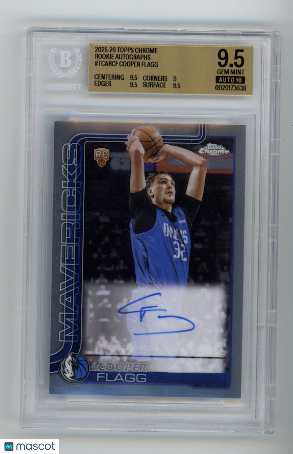 COOPER FLAGG 2025-26 Topps Chrome Rookie Auto #TCARCF BGS 9.5 Mavericks