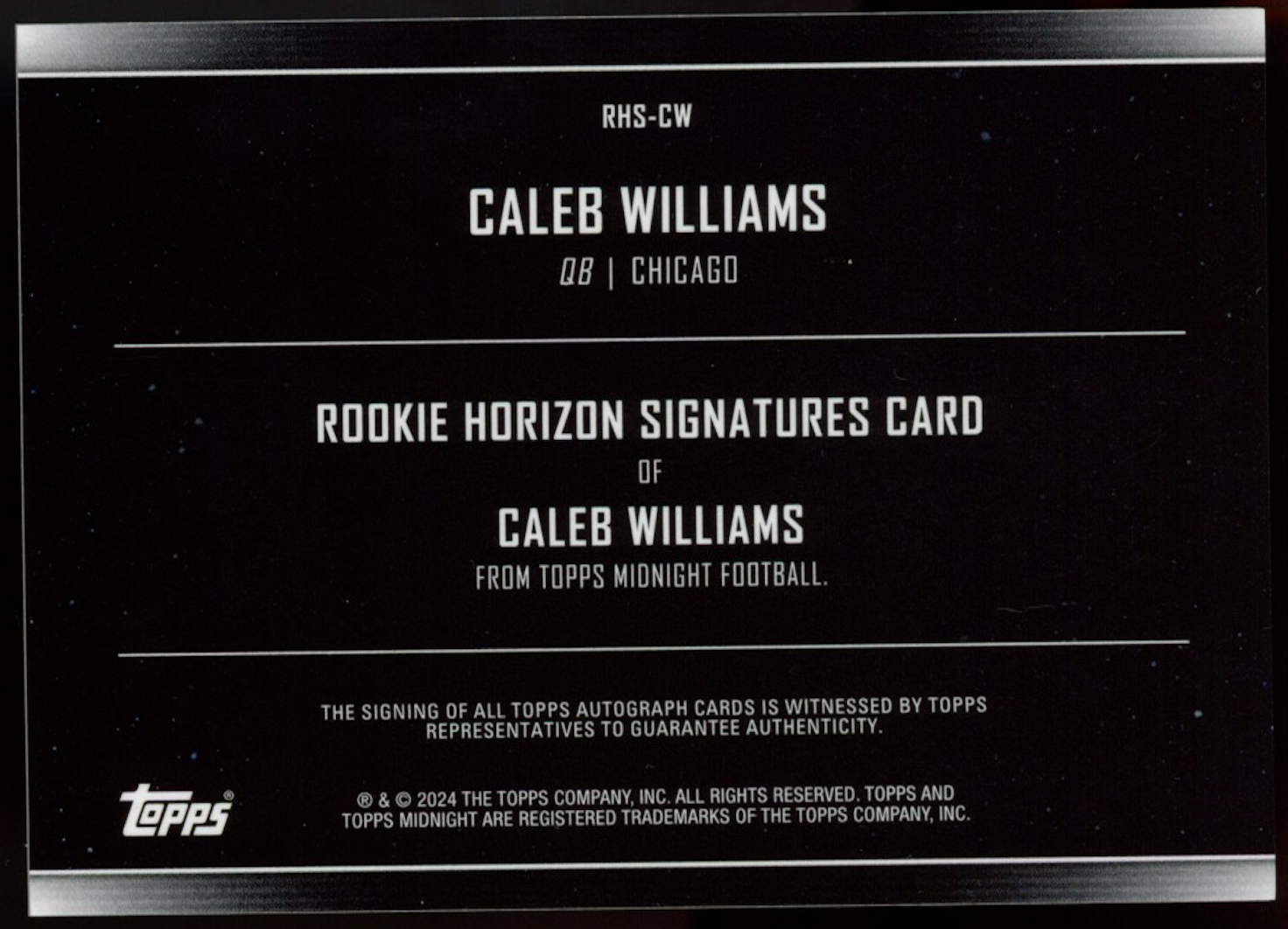 CALEB WILLIAMS 2024 Topps Midnight Rookie Horizon Auto Winter Solstice /35 Bears