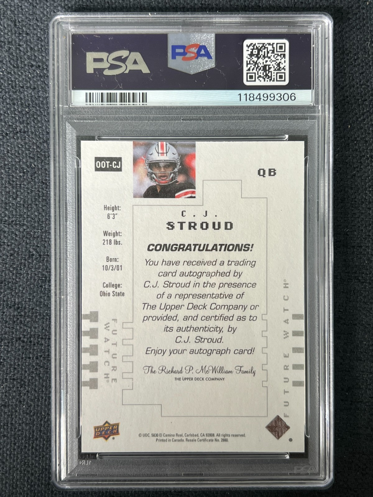 CJ STROUD 2022 UD Goodwin Champions SP Authentic Future Watch Auto /299 PSA 10