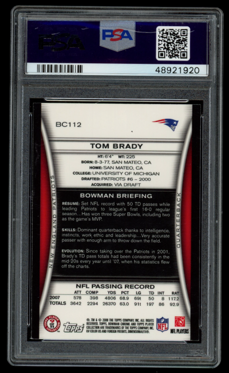 TOM BRADY 2008 Bowman Chrome #BC112 PSA 9 Patriots