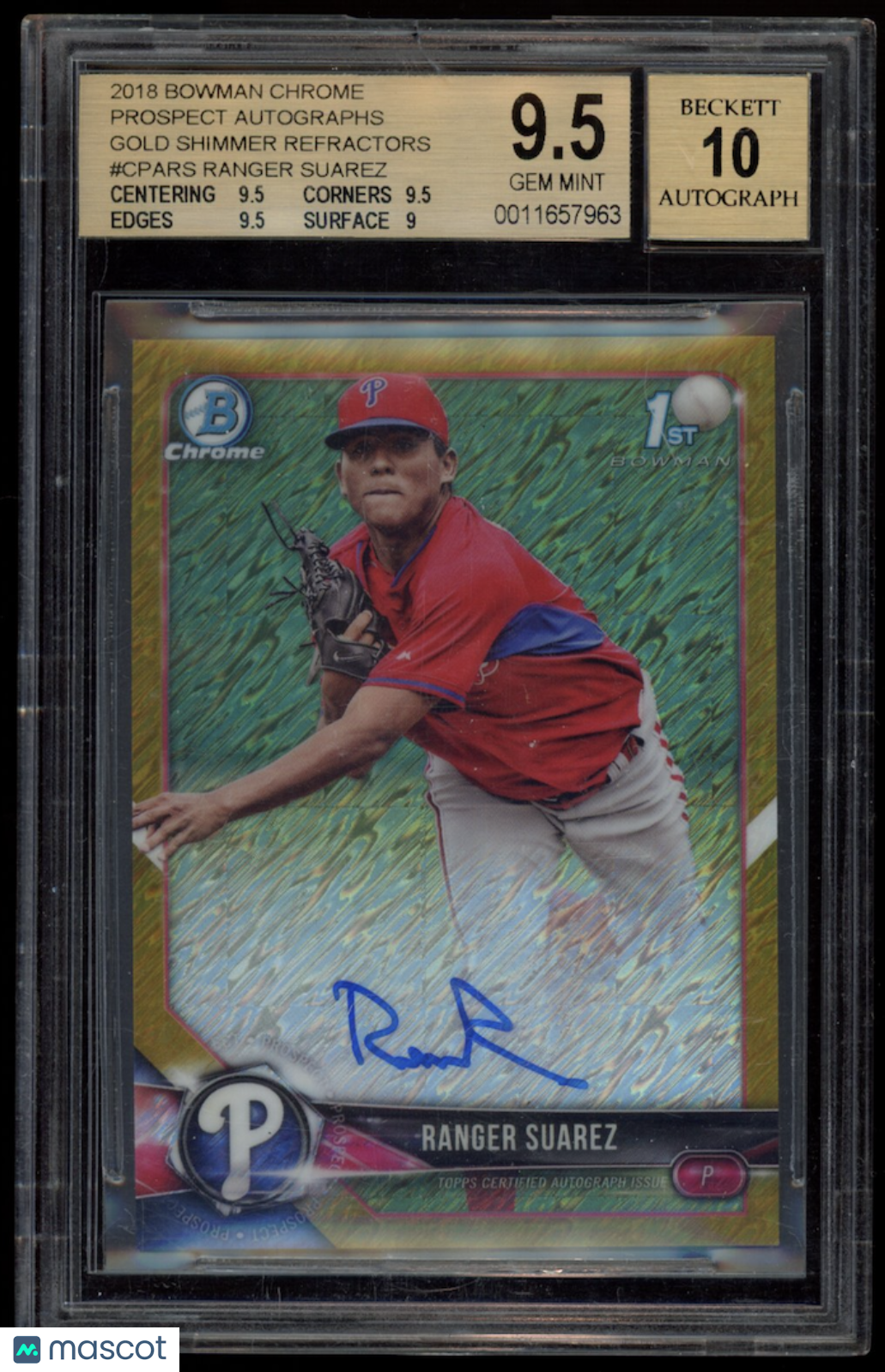 RANGER SUAREZ 2018 Bowman Chrome Auto Gold Shimmer Refractor /50 BGS 9.5