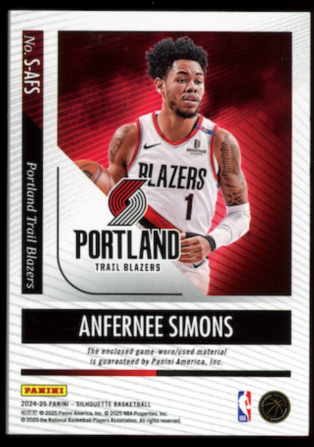 ANFERNEE SIMONS 2024-25 Panini Silhouette Russell Patch Holo Platinum 1/1 #S-AFS