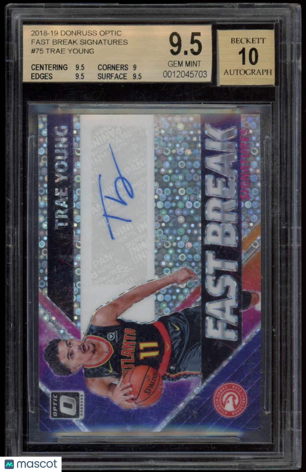 TRAE YOUNG 2018-19 Donruss Optic Fast Break Rookie Auto #75 BGS 9.5 Hawks
