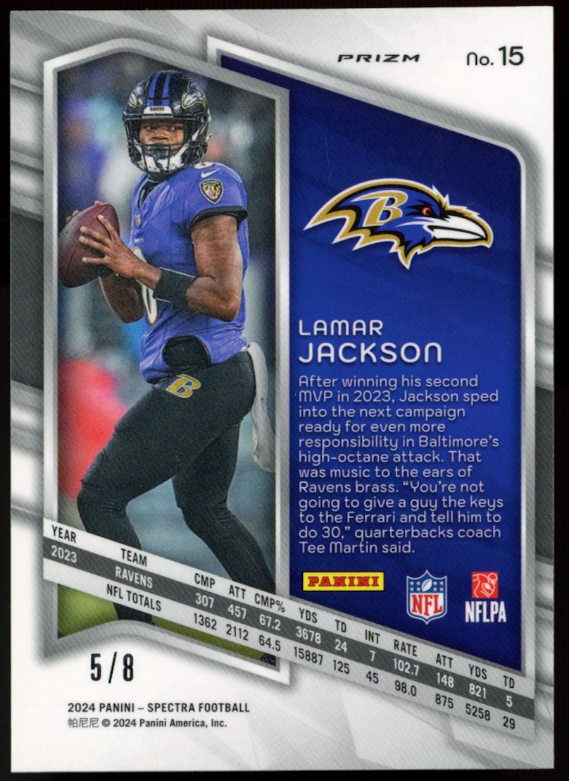 LAMAR JACKSON 2024 Panini Spectra Lucky Envelopes Prizm /8 #15 Ravens