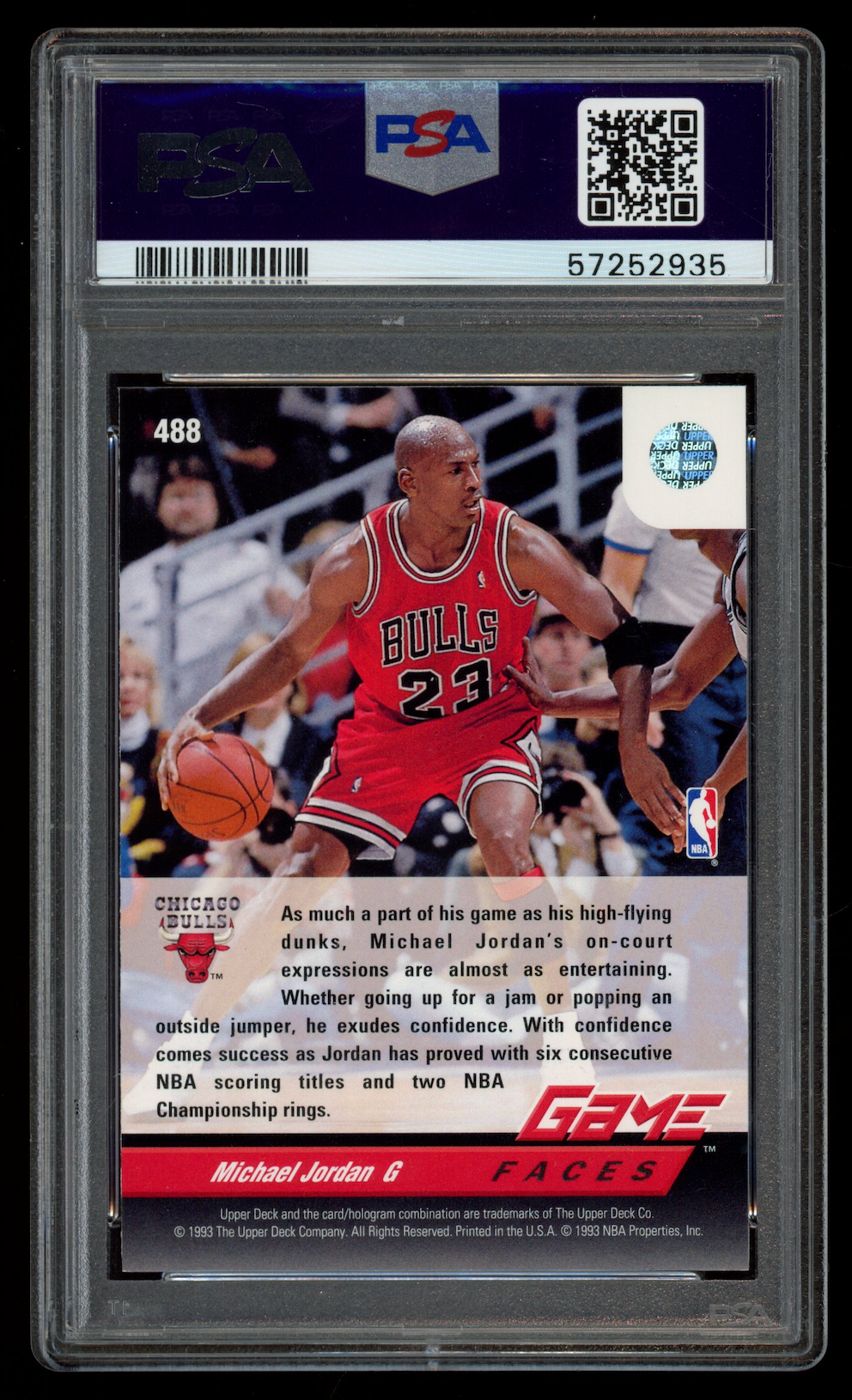 MICHAEL JORDAN 1992-93 Upper Deck Game Faces #488 PSA 10 Chicago Bulls