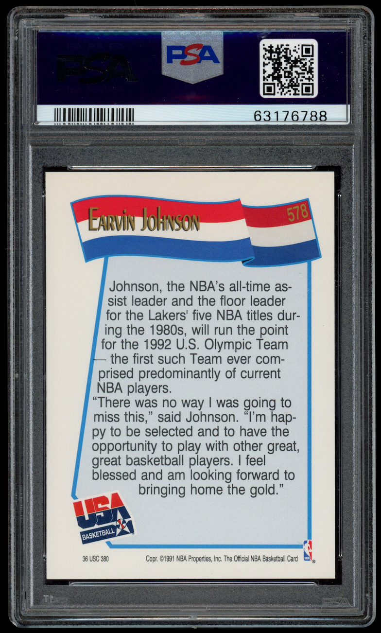 MAGIC JOHNSON 1991-92 NBA Hoops 1992 USA Basketball Team #578 PSA 9