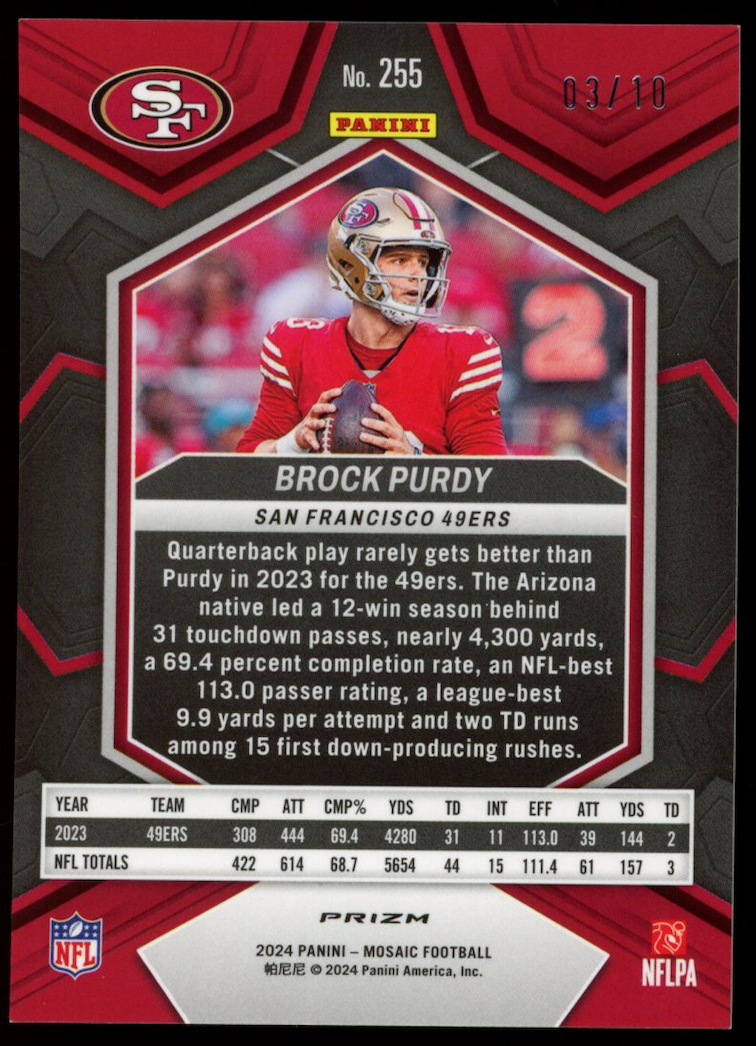 BROCK PURDY 2024 Panini Mosaic No Huddle National Pride Gold Prizm /10 49ers