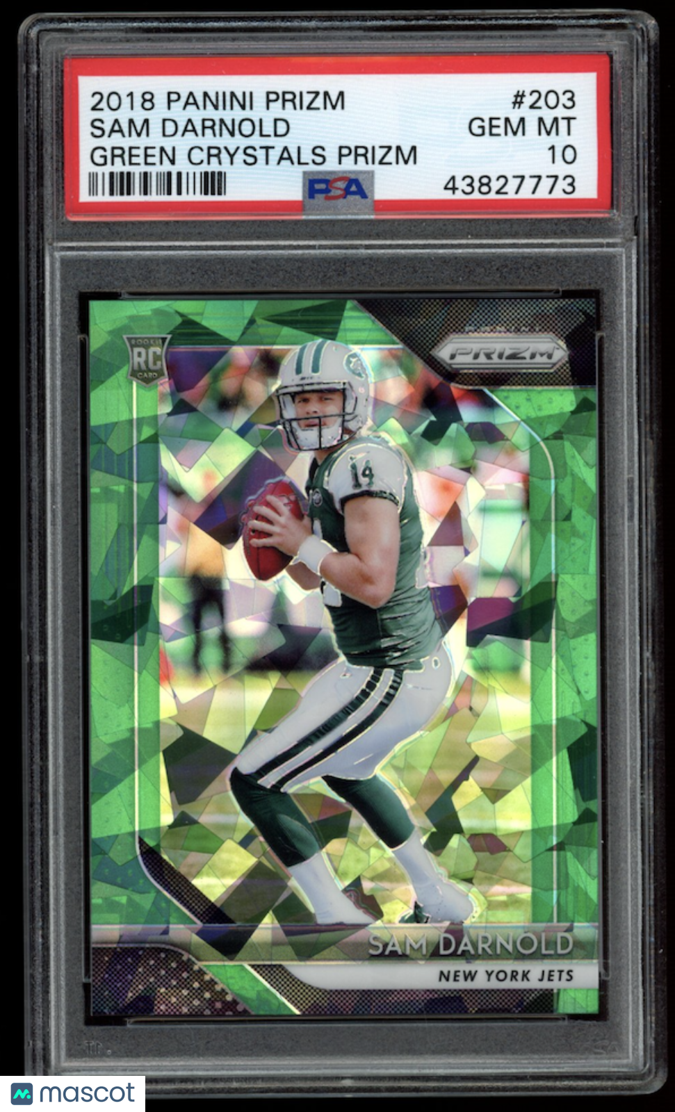 SAM DARNOLD 2018 Panini Prizm Rookie Green Crystals /75 #203 PSA 10 Jets