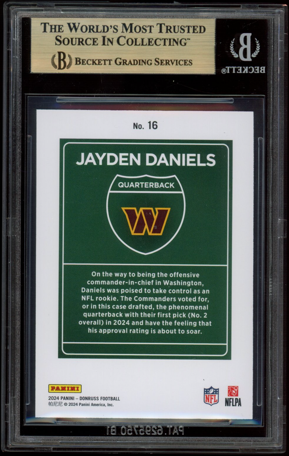 JAYDEN DANIELS 2024 Panini Donruss Downtown Rookie Case Hit SSP #16 BGS 9.5