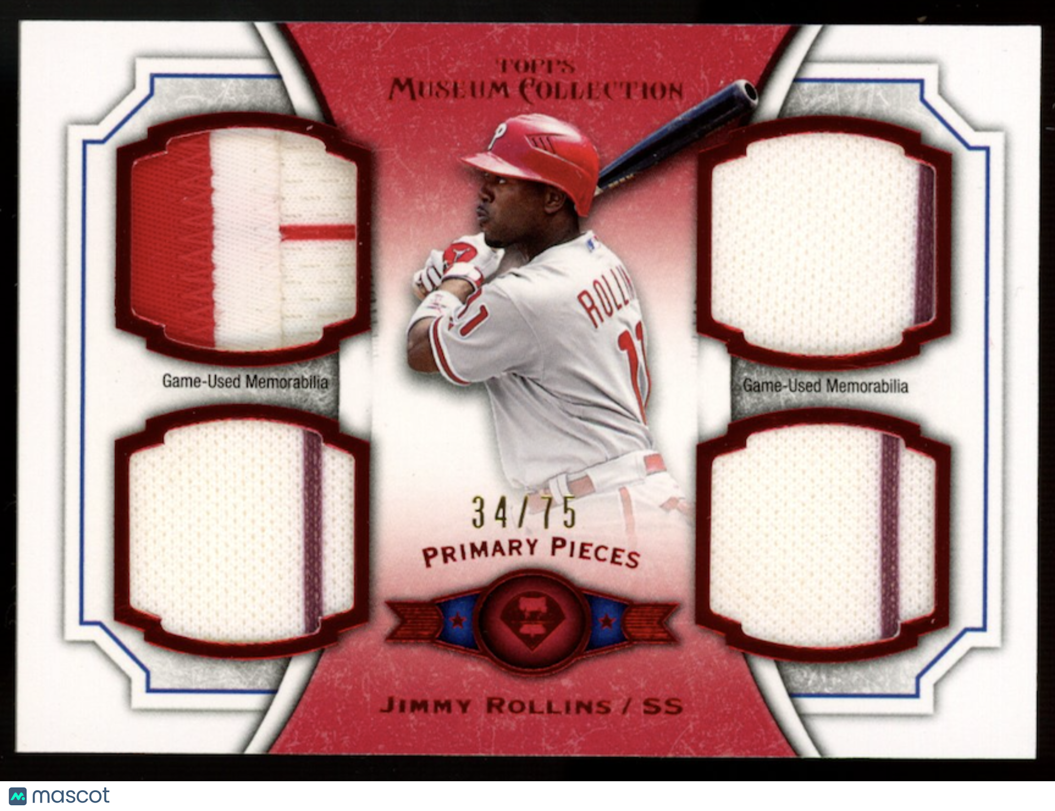 JIMMY ROLLINS 2012 Topps Museum Collection Primary Pieces Quad Relic Red /75