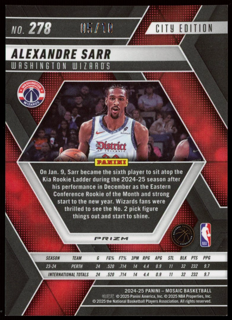 ALEXANDRE SARR 2024-25 Panini Mosaic City Edition Gold Spectris Rookie Prizm /10