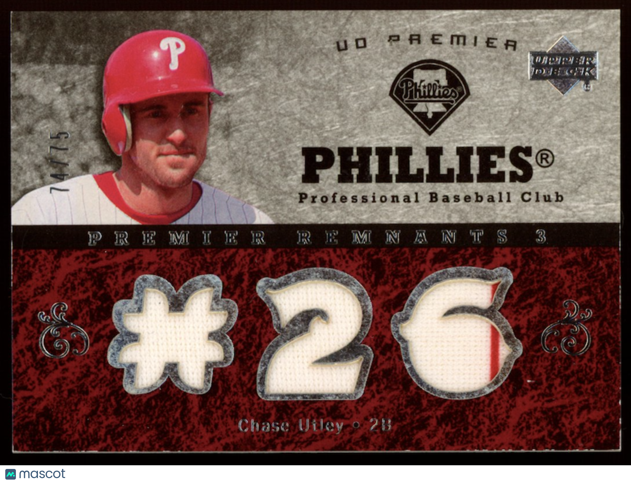CHASE UTLEY 2007 Upper Deck Premier Remnants Triple Patch /75 Phillies