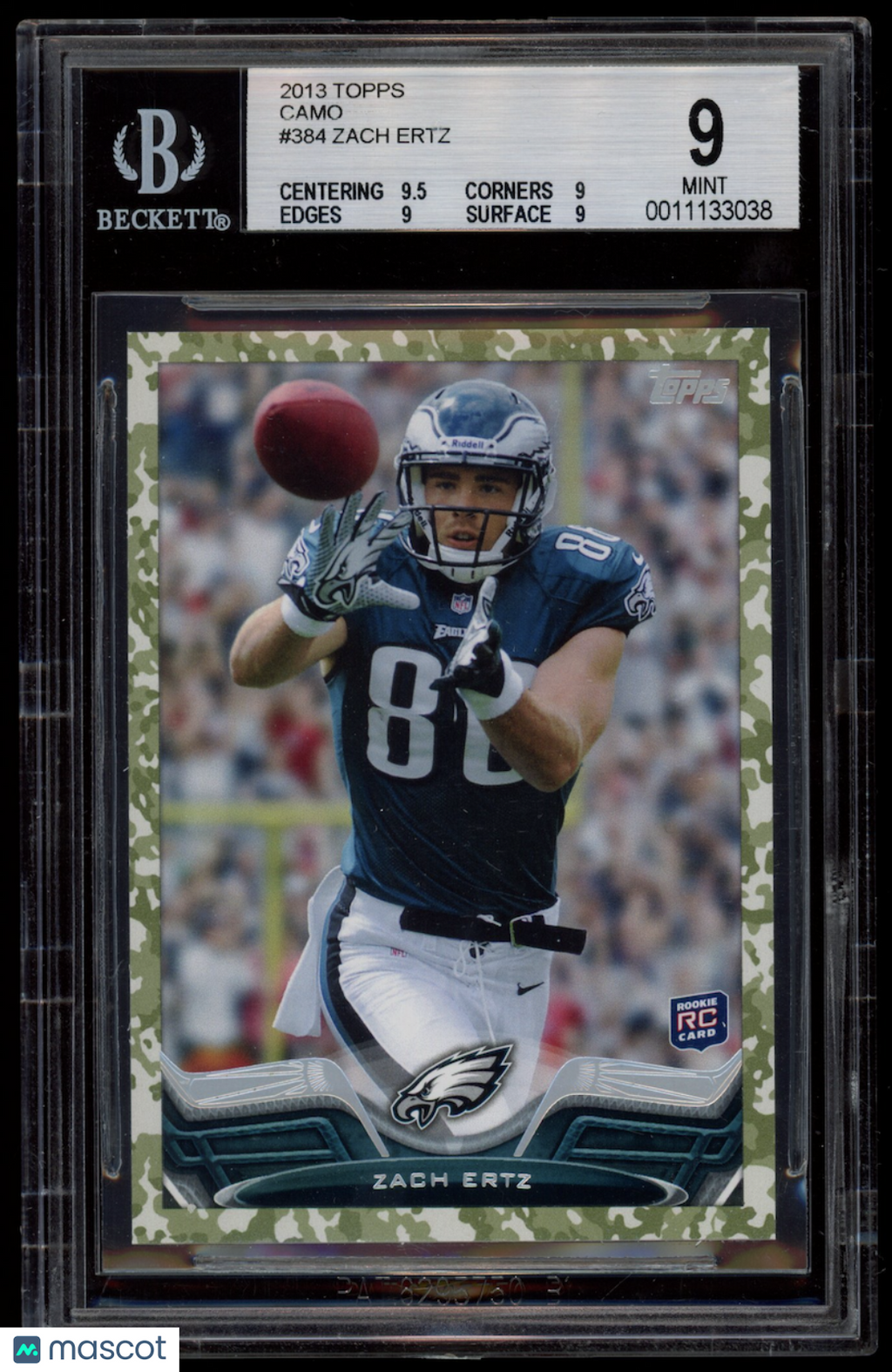 ZACH ERTZ 2013 Topps Rookie Camo Parallel /399 #384 BGS 9 Eagles