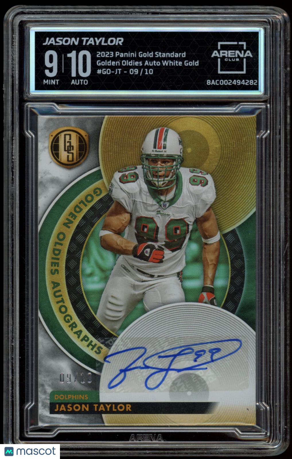JASON TAYLOR 2023 Panini Gold Standard Golden Oldies White Gold Auto /10 AC 9