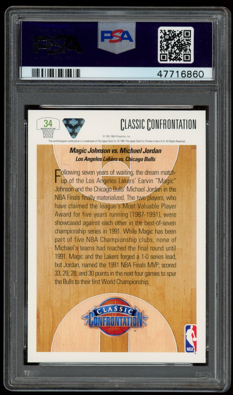 MAGIC JOHNSON VS. MICHAEL JORDAN 1991-92 Upper Deck #34 PSA 9 Lakers Bulls