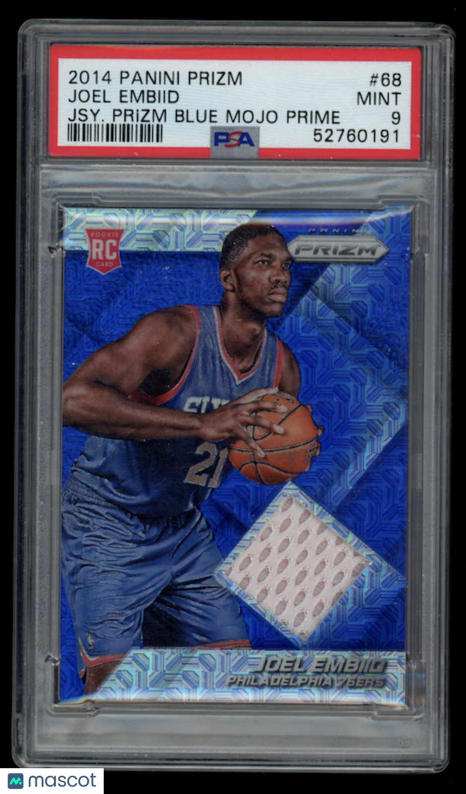 JOEL EMBIID 2014-15 Panini Prizm RC Jersey Patch Blue Mojo Prime /10 #68 PSA 9