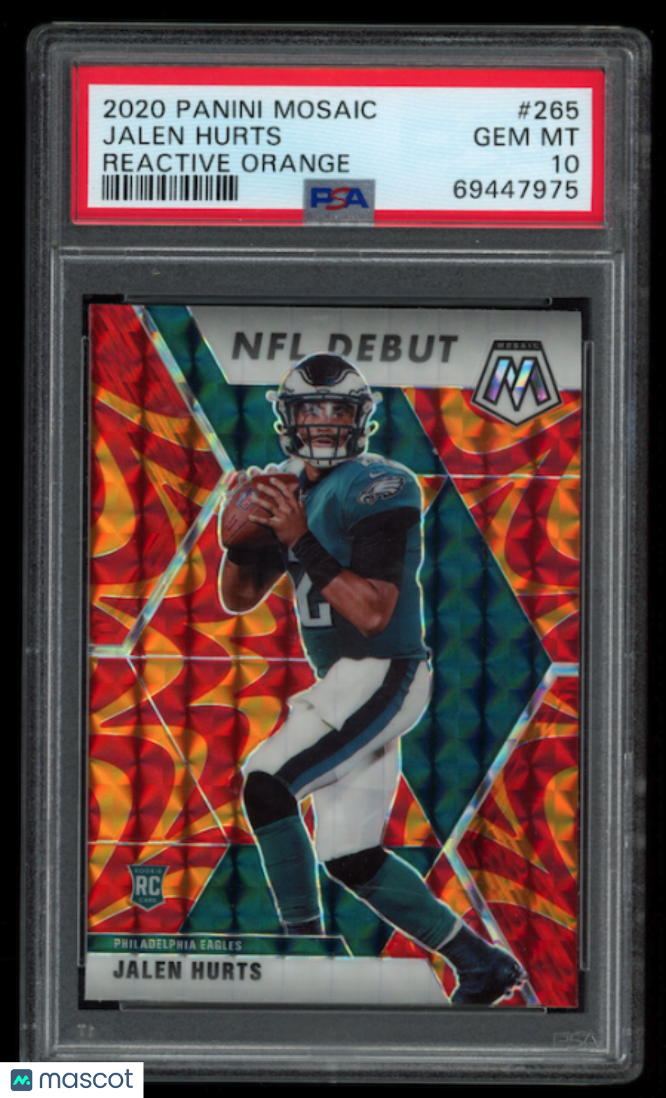 JALEN HURTS 2020 Panini Mosaic Rookie Debut Reactive Orange #265 PSA 10 Eagles