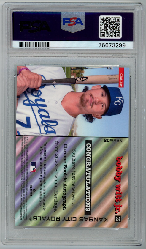 BOBBY WITT JR. 2022 Bowman Heritage Chrome Rookie Auto PSA 9 Royals #BW