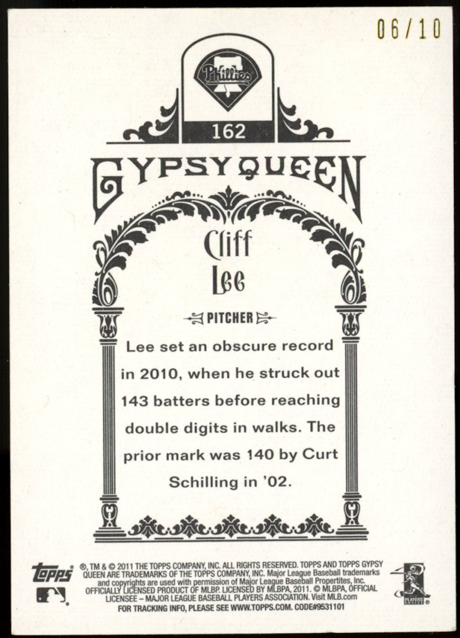 CLIFF LEE 2011 Topps Gypsy Queen Stamp Relic Arkansas /10 Phillies #162