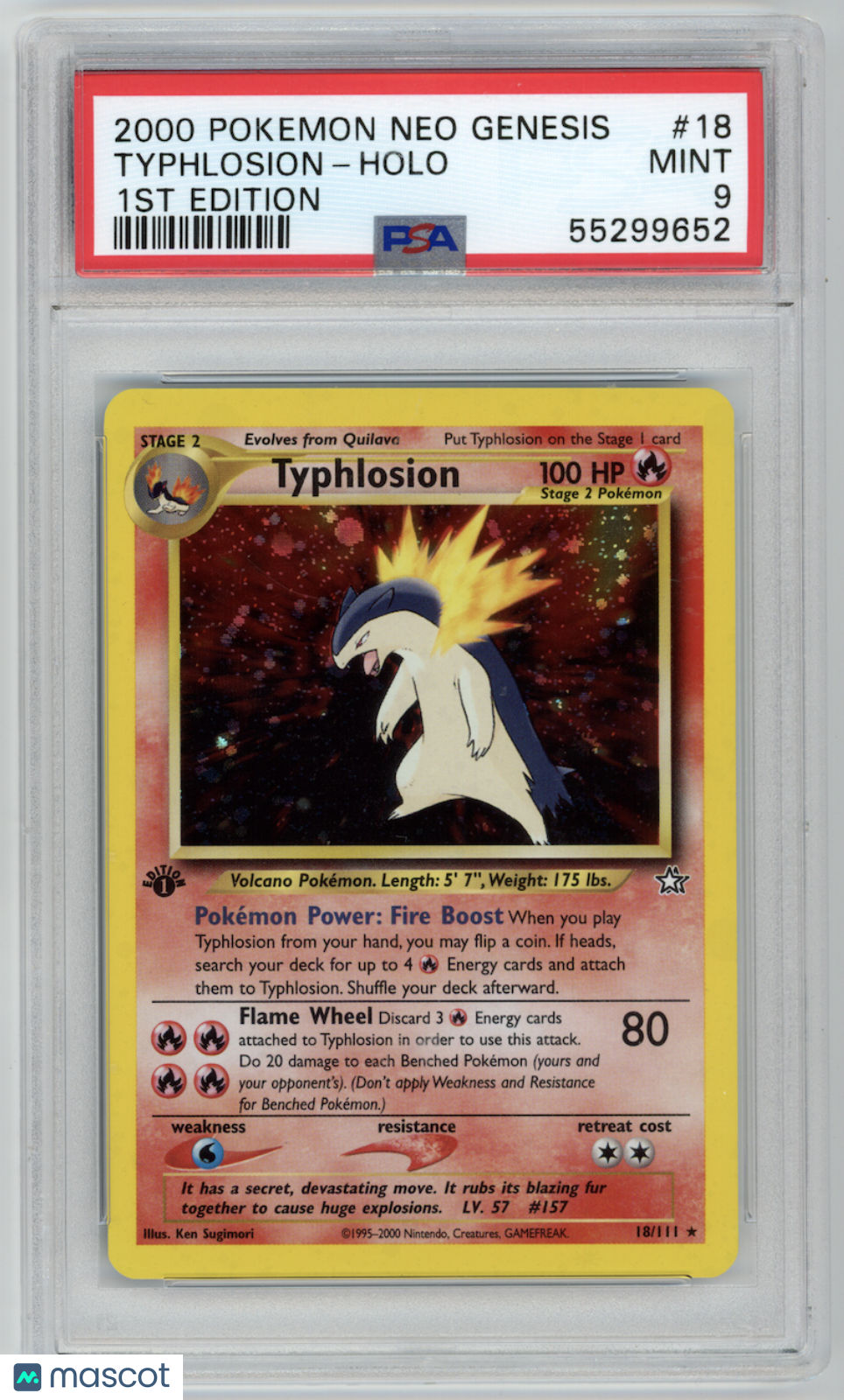 TYPHLOSION 2000 Pokemon Neo Genesis 1st Edition Holo PSA 9 MINT #18/111