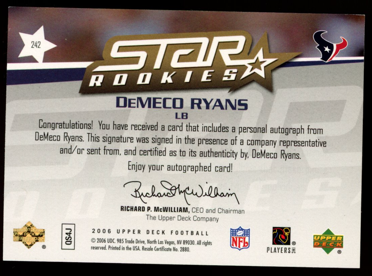 DEMECO RYANS 2006 Upper Deck Star Rookies Rookie Auto #242 Texans