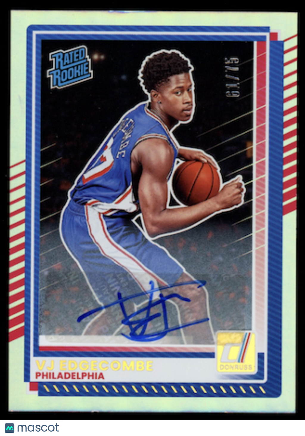 VJ EDGECOMBE 2025-26 Panini Donruss Rated Rookie Auto Silver Holo /75 #1 76ers