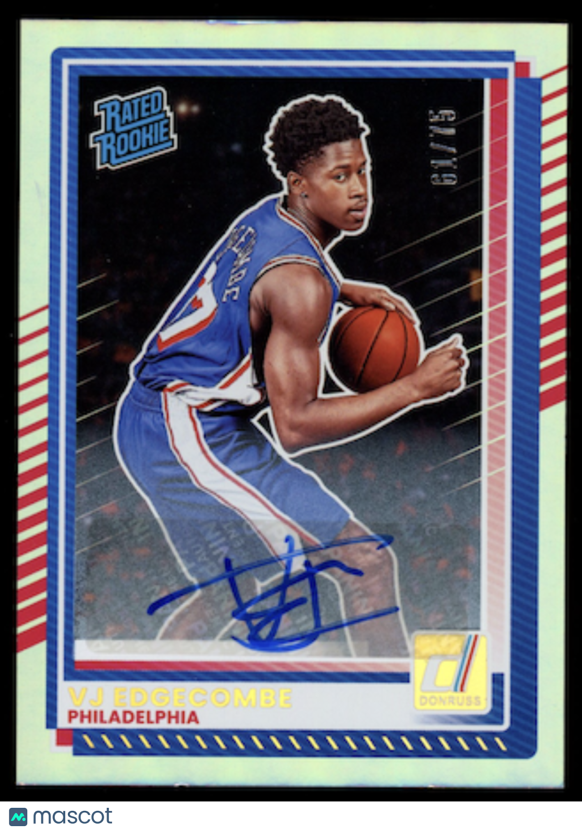 VJ EDGECOMBE 2025-26 Panini Donruss Rated Rookie Auto Silver Holo /75 #1 76ers