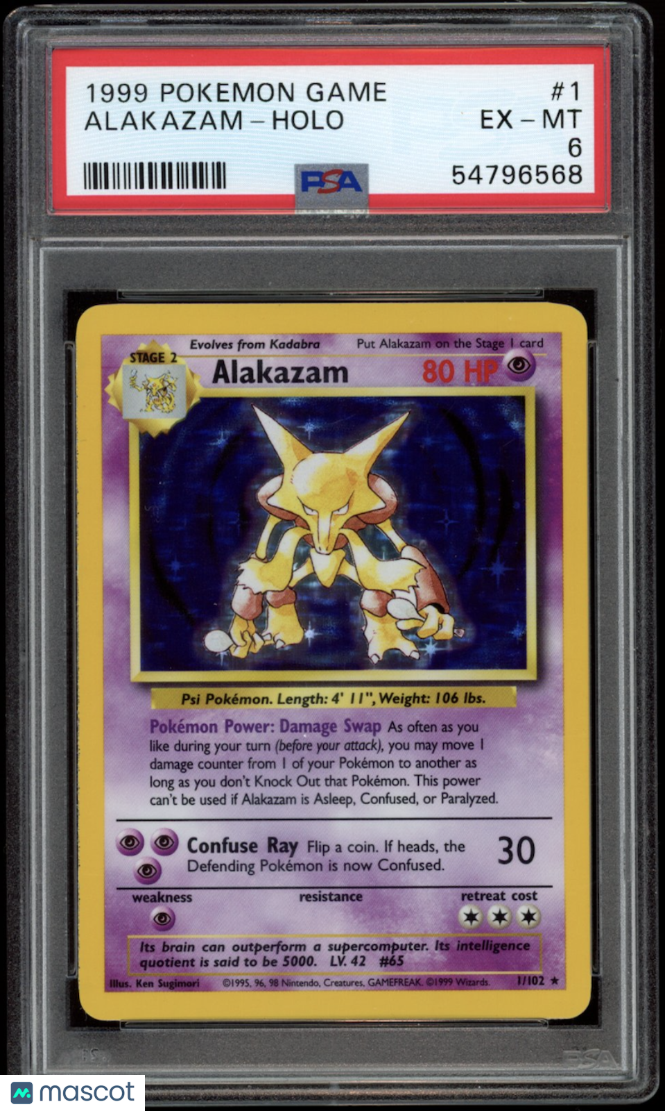 ALAKAZAM 1999 Pokemon Game Holo #1 PSA 6 Excellent-Mint