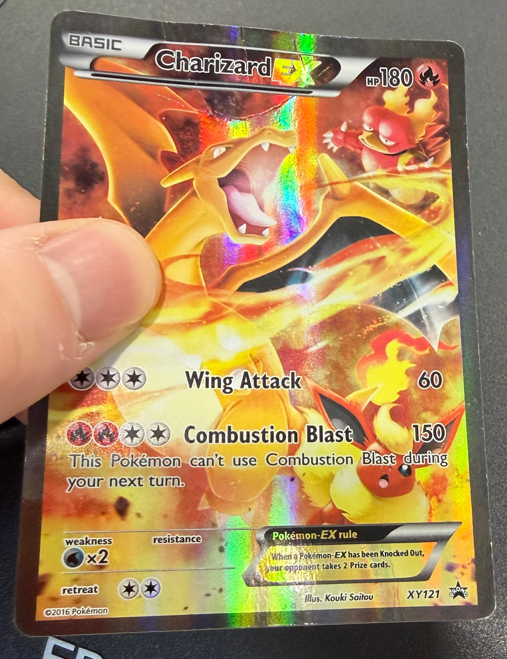 CHARIZARD EX 2016 Pokemon XY Black Star Promo Full Art Holo #XY121 Damaged