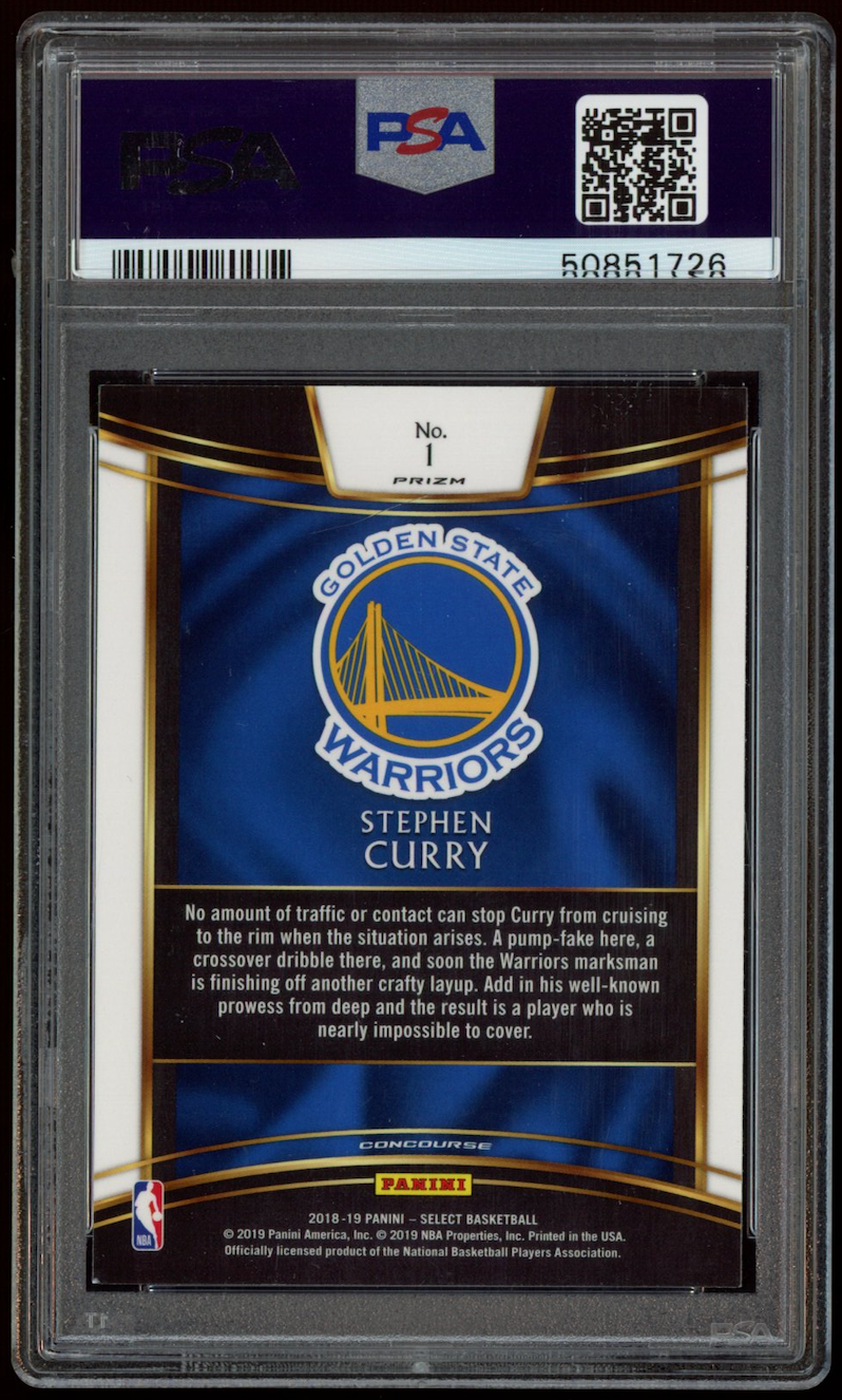 STEPHEN CURRY 2018 Panini Select #1 Silver Prizm PSA 9 MINT Warriors