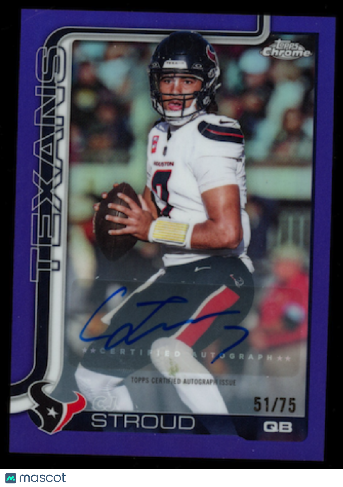 CJ STROUD 2025 Topps Chrome Base Auto Purple Refractor /75 #BA-CS Texans