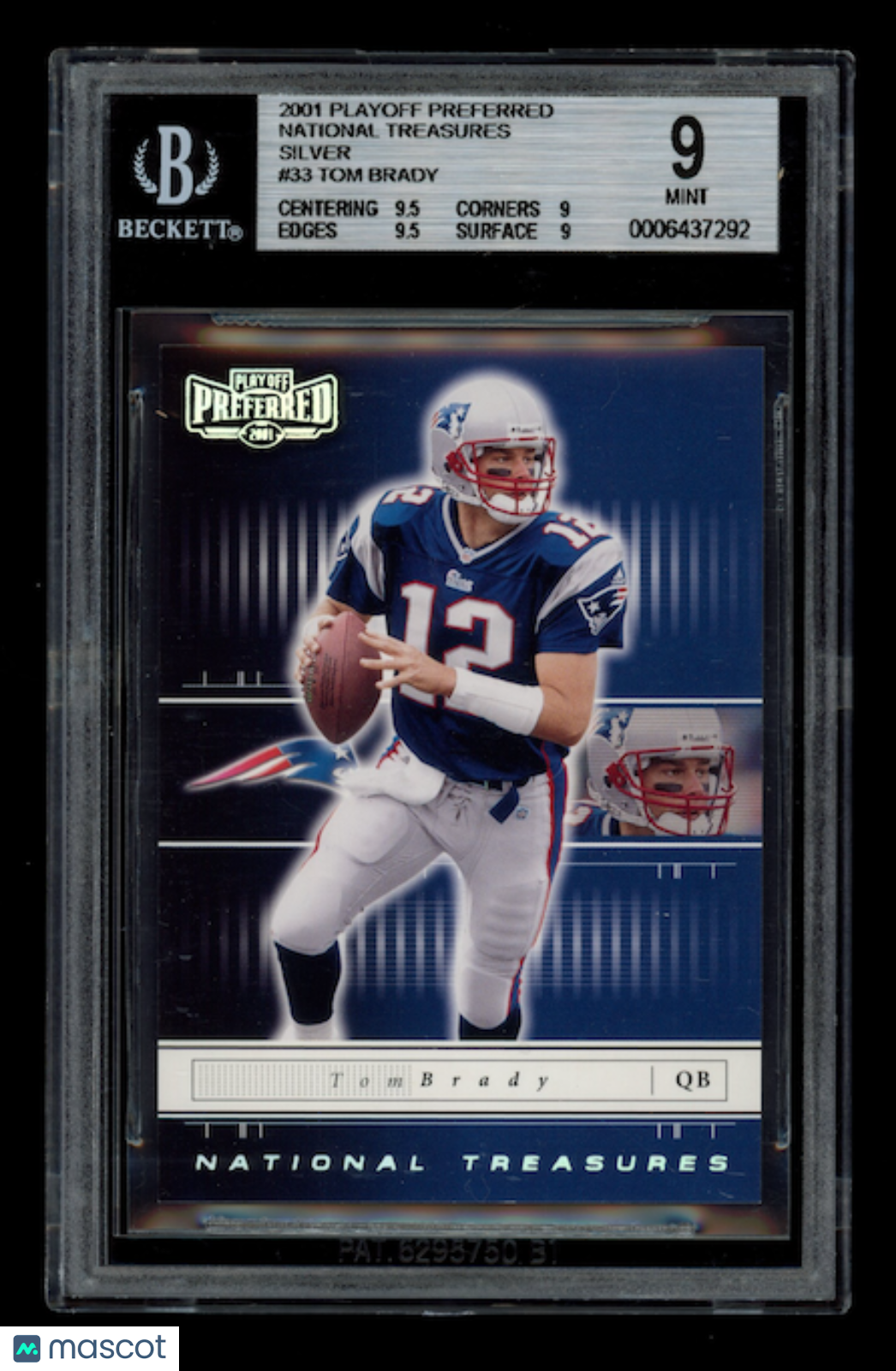 TOM BRADY 2001 Playoff Preferred National Treasures Silver /400 #33 BGS 9 MINT