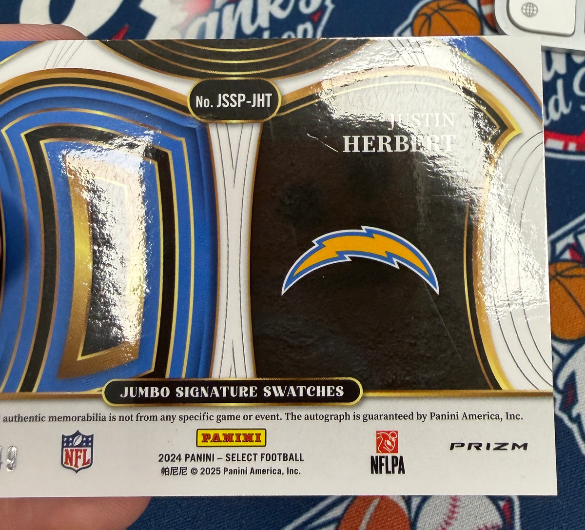 JUSTIN HERBERT 2025 Panini Select Jumbo Signature Swatches Patch Auto Copper /49