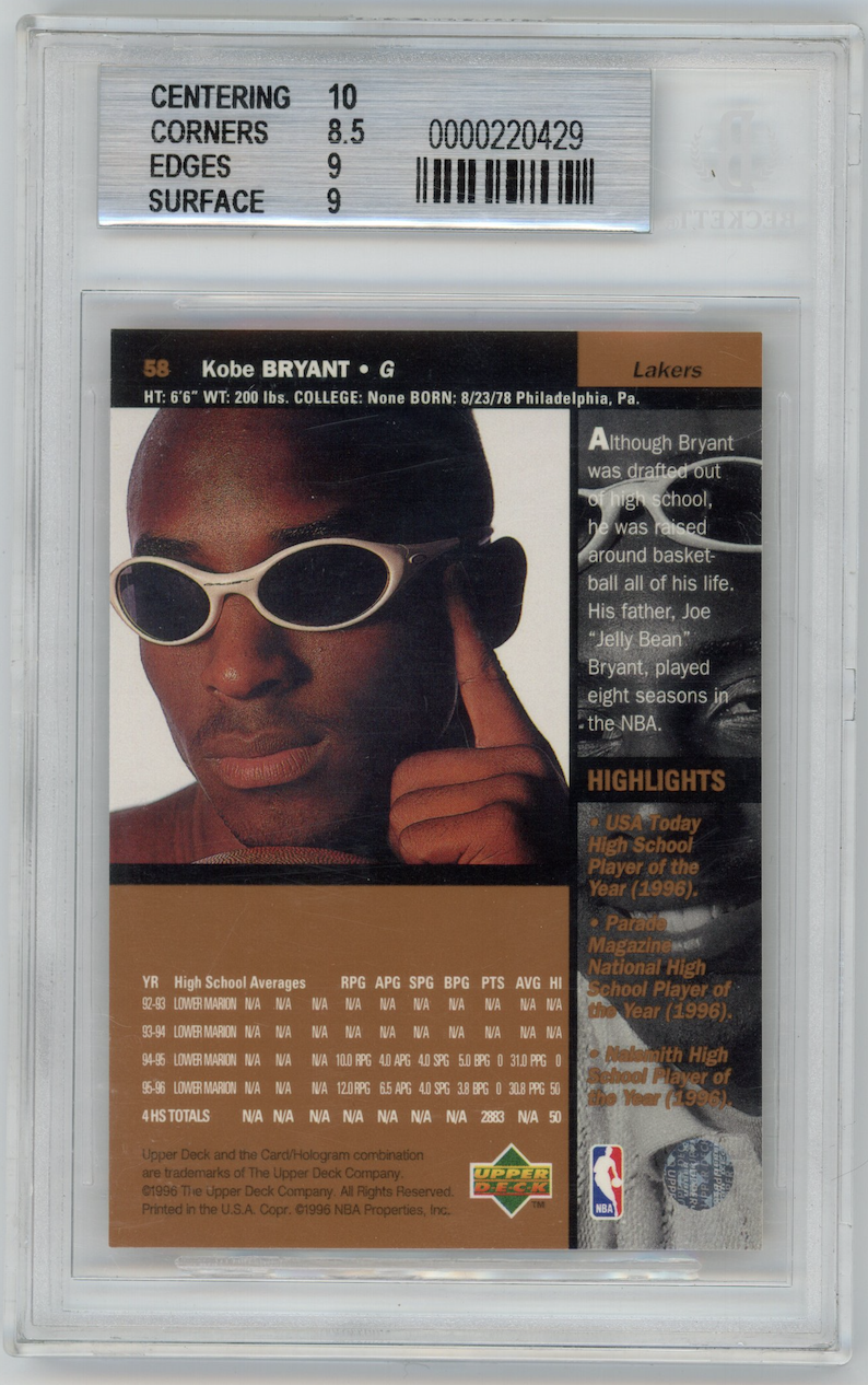 KOBE BRYANT 1996-97 Upper Deck Rookie #58 BGS 9 MINT Lakers