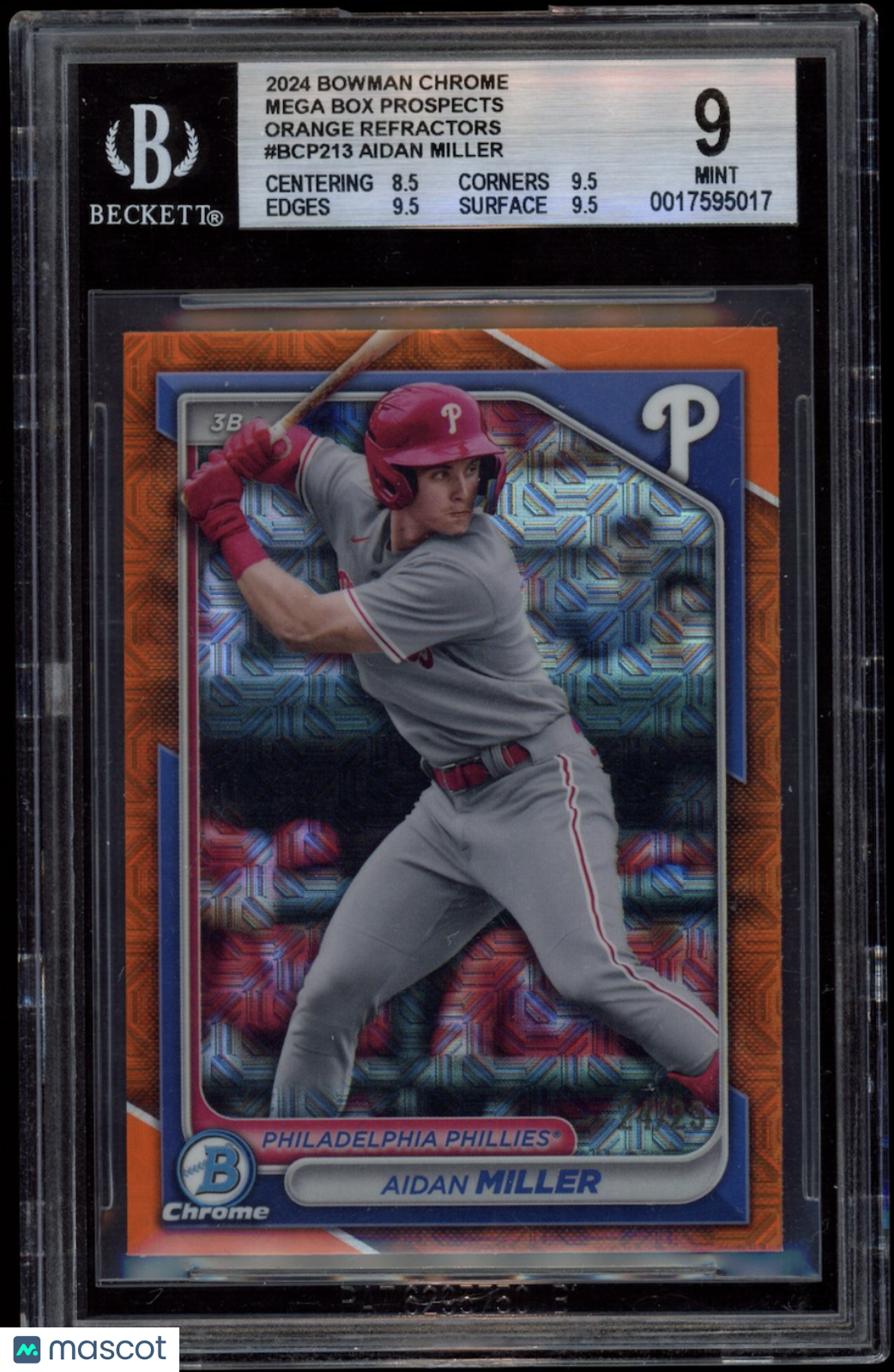 AIDAN MILLER 2024 Bowman Chrome Mega Box Orange Refractor /25 #BCP213 BGS 9