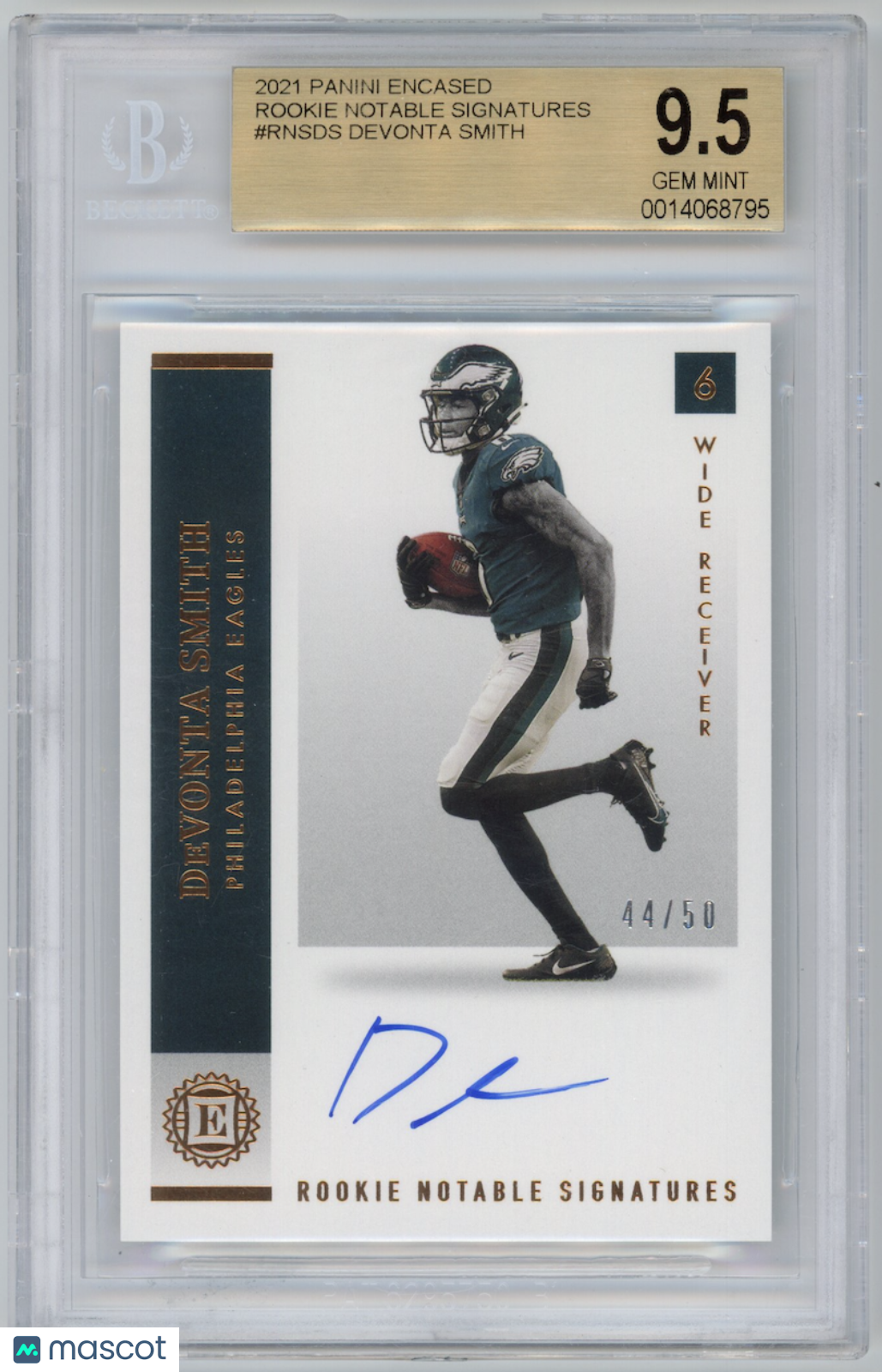 DEVONTA SMITH 2021 Panini Encased Rookie Notable Signatures Auto /50 BGS 9.5