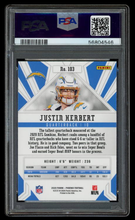 JUSTIN HERBERT 2020 Panini Phoenix Rookie Fire Burst Prizm #103 PSA 10 Chargers
