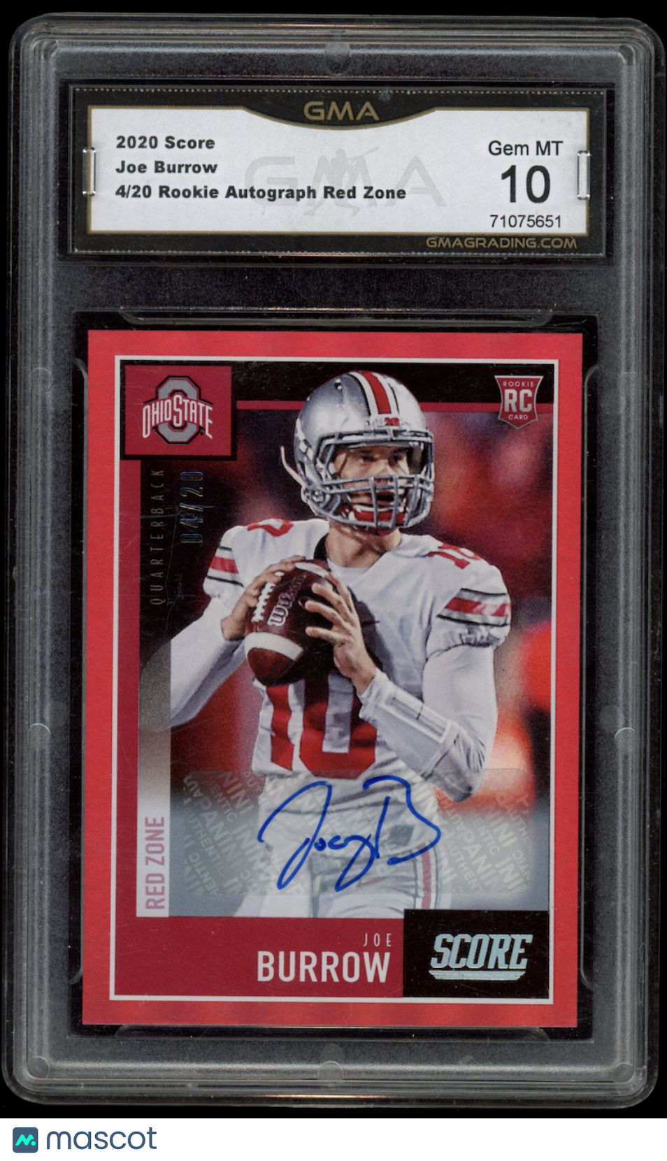 JOE BURROW 2020 Panini Score Rookie Auto Red Zone /20 #438 GMA 10 Bengals OSU