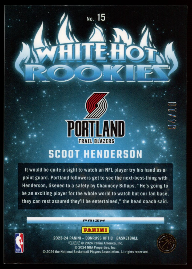 SCOOT HENDERSON 2023-24 Panini Donruss Optic White Hot Rookies Gold Prizm /10